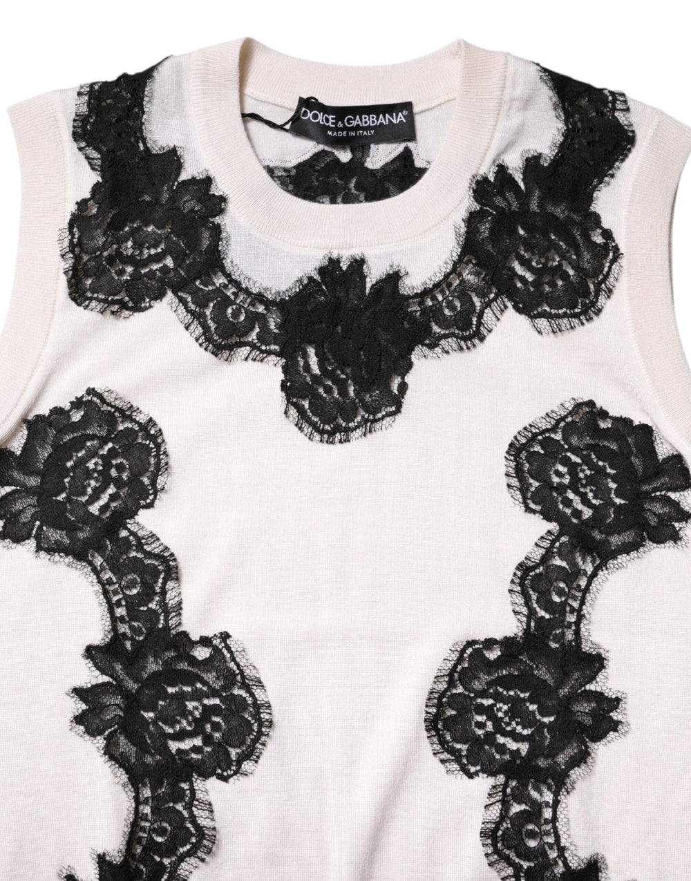 Dolce & Gabbana White Cashmere Floral Lace Detailing Tank Top - IT38 | XS - Tank Tops