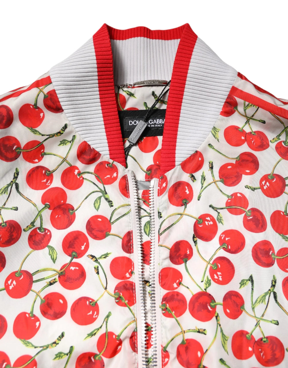Dolce & Gabbana White Cherry Print Full Zip Bomber Jacket - IT52 | XL - Bomber Jackets