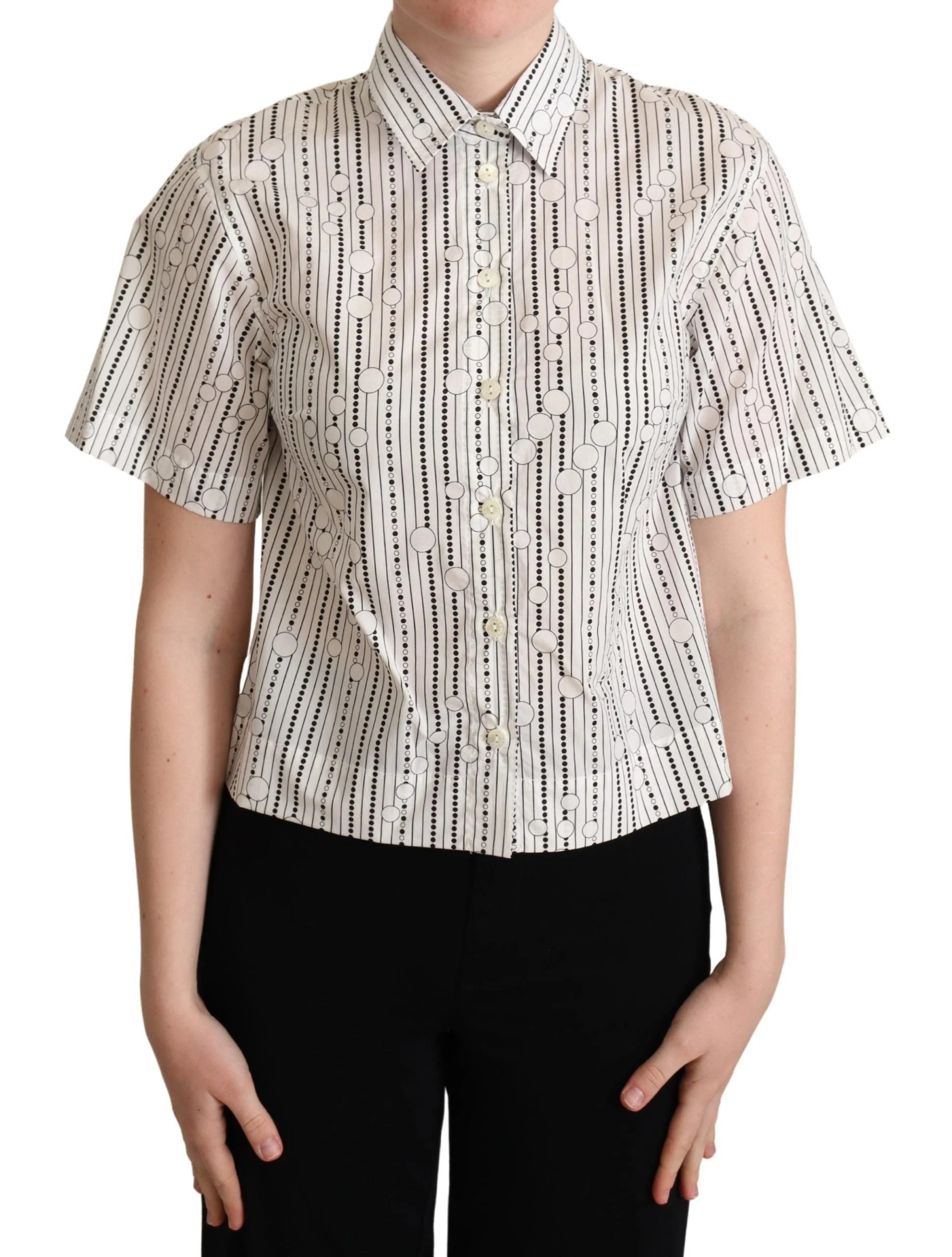 Dolce & Gabbana White Circles Dots Collared Button Up Shirt - Polos