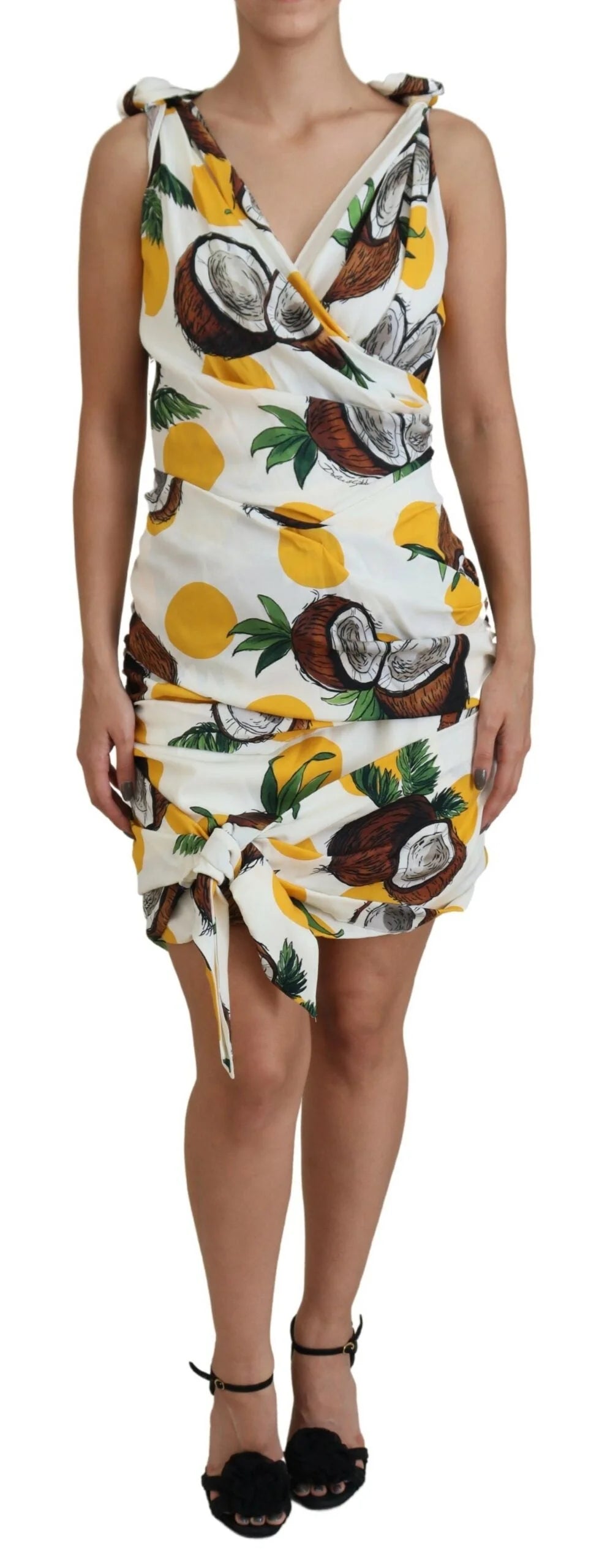 Dolce & Gabbana White Coconut Print Sheath Mini Silk Dress - Dresses