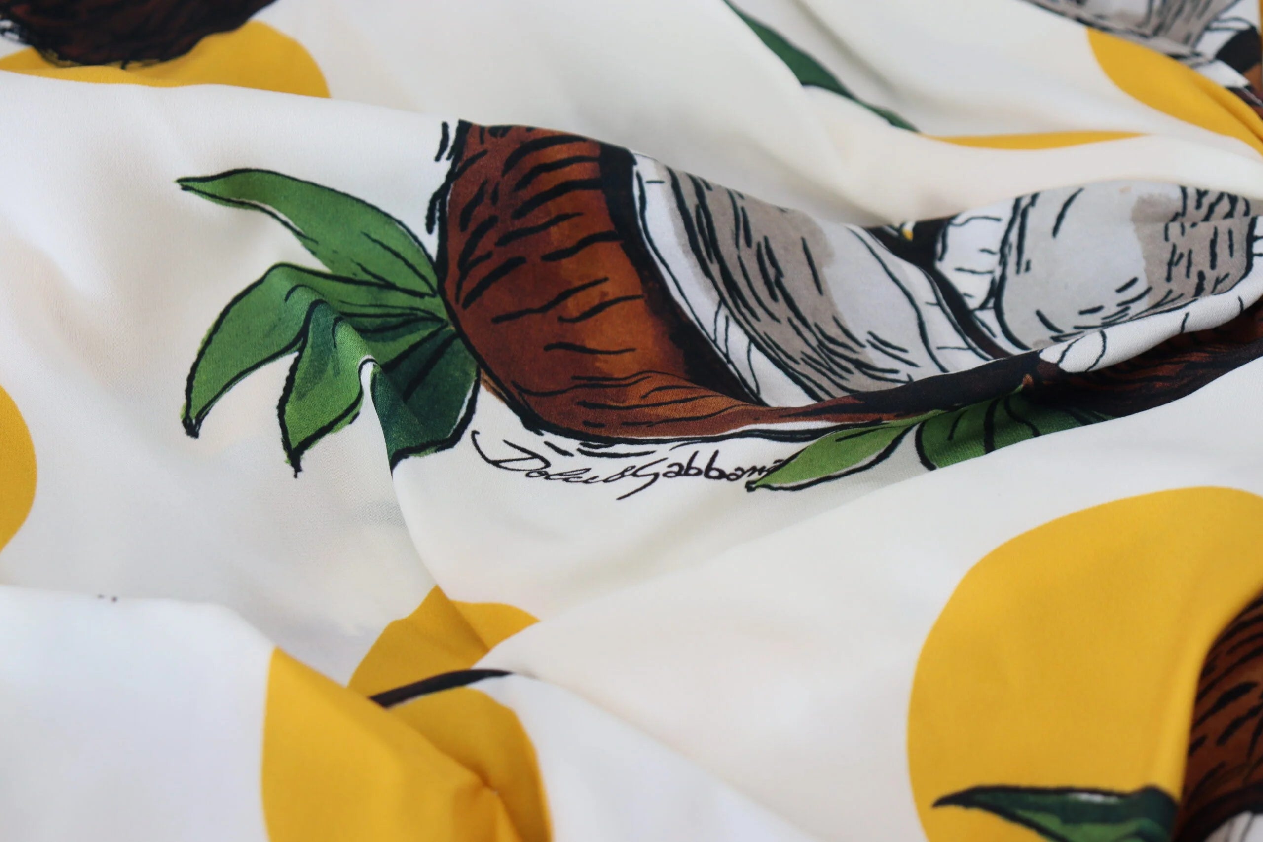 Dolce & Gabbana White Coconut Print Sheath Mini Silk Dress - Dresses