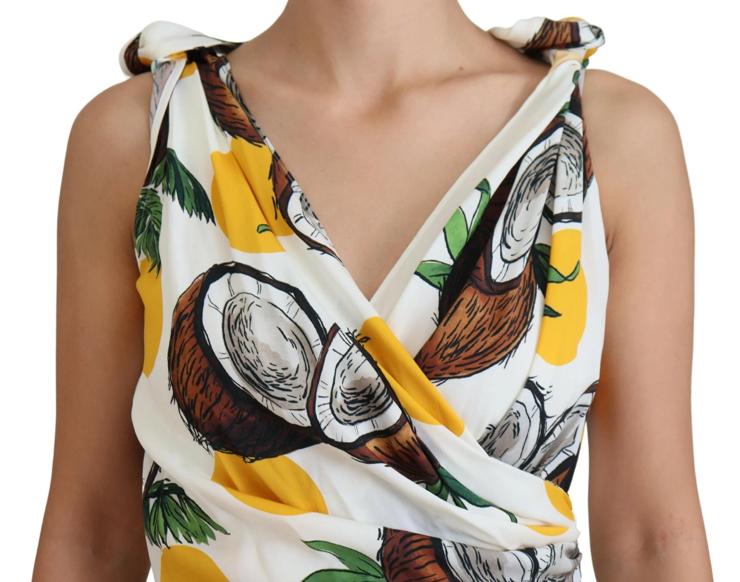 Dolce & Gabbana White Coconut Print Sheath Mini Silk Dress - Dresses