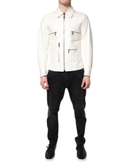 Dolce & Gabbana White Collared Full Zip Biker Coat Jacket - IT48 | M - Coats & Jackets