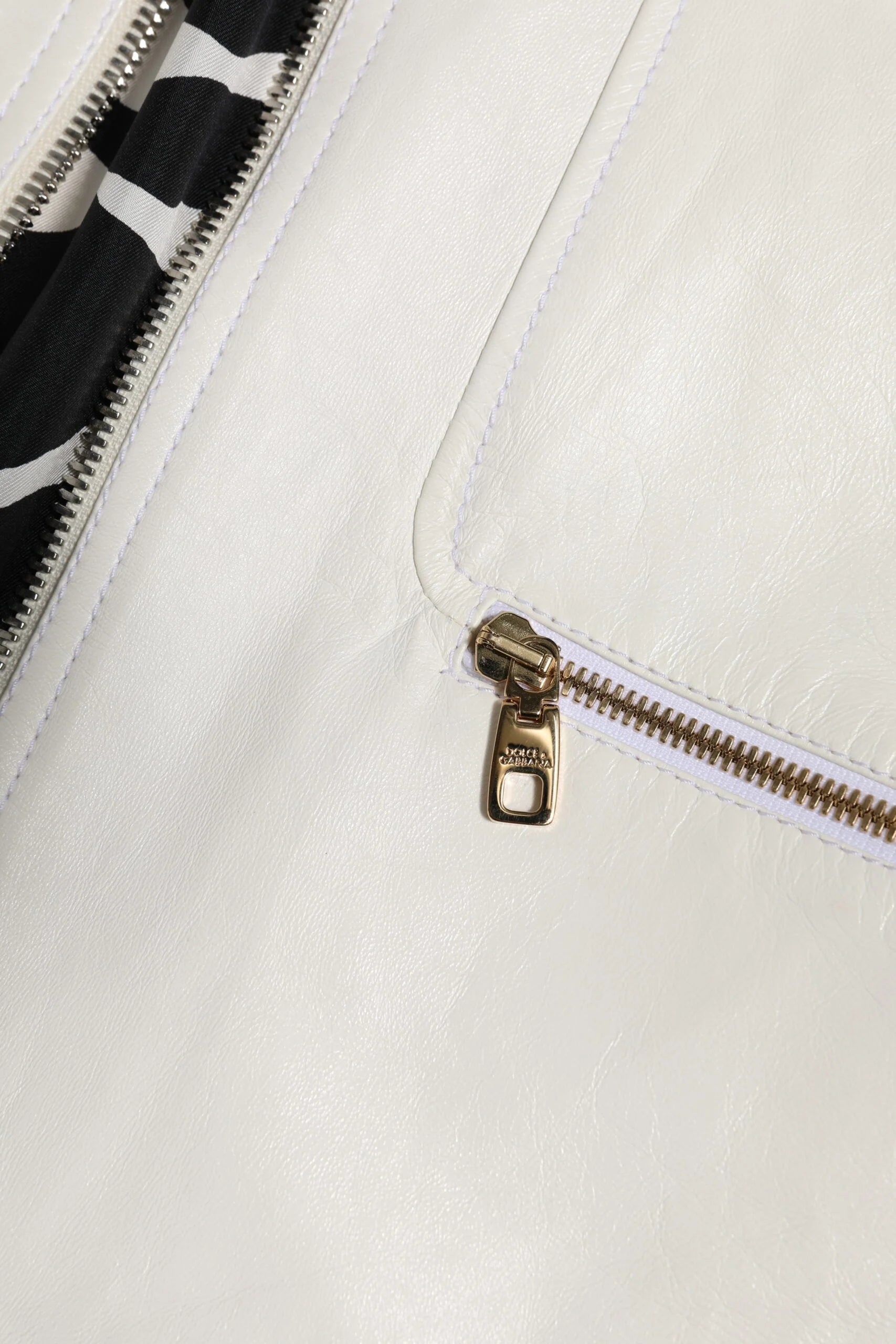 Dolce & Gabbana White Collared Full Zip Biker Coat Jacket - IT48 | M - Coats & Jackets