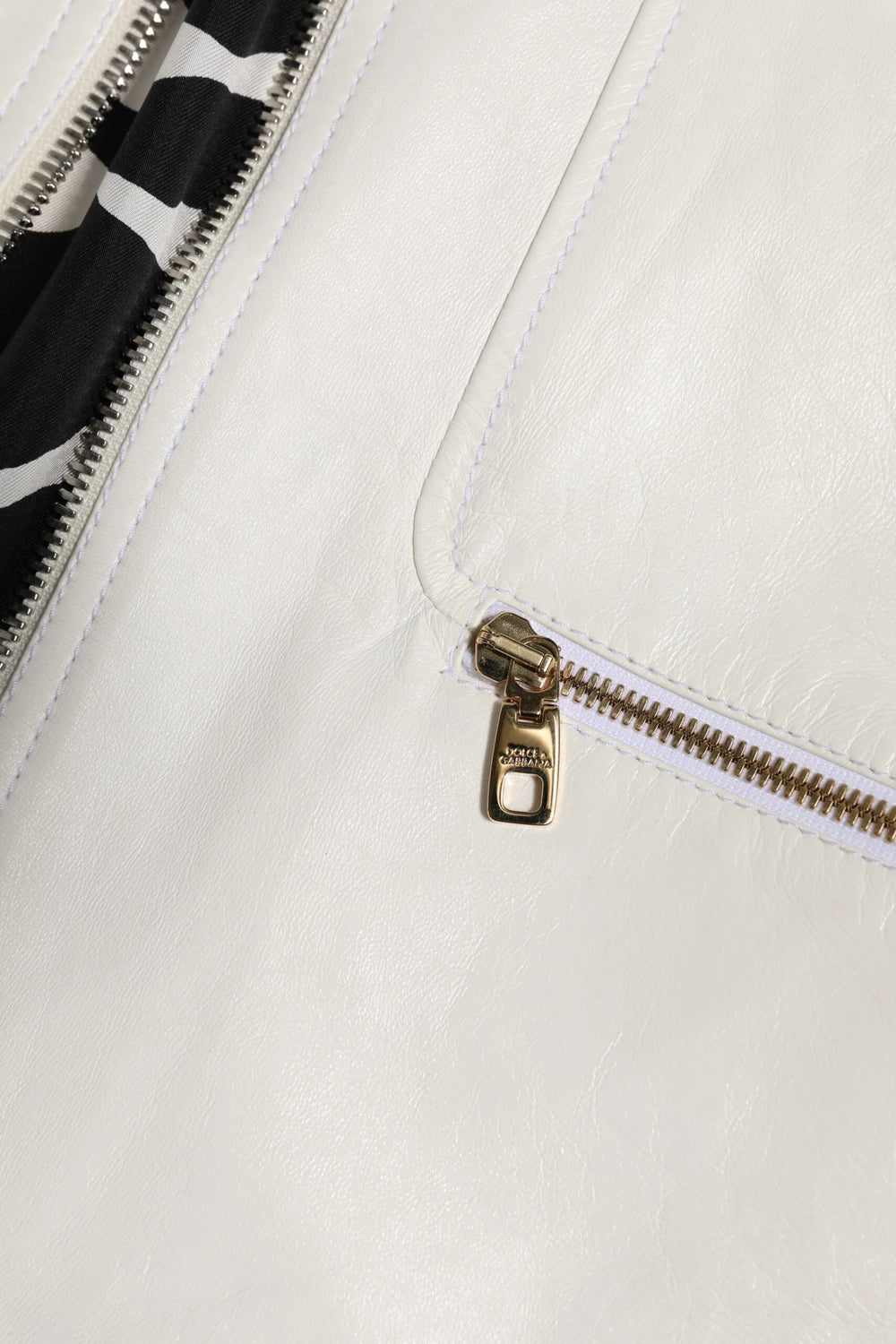 Dolce & Gabbana White Collared Full Zip Biker Coat Jacket - IT48 | M - Coats & Jackets