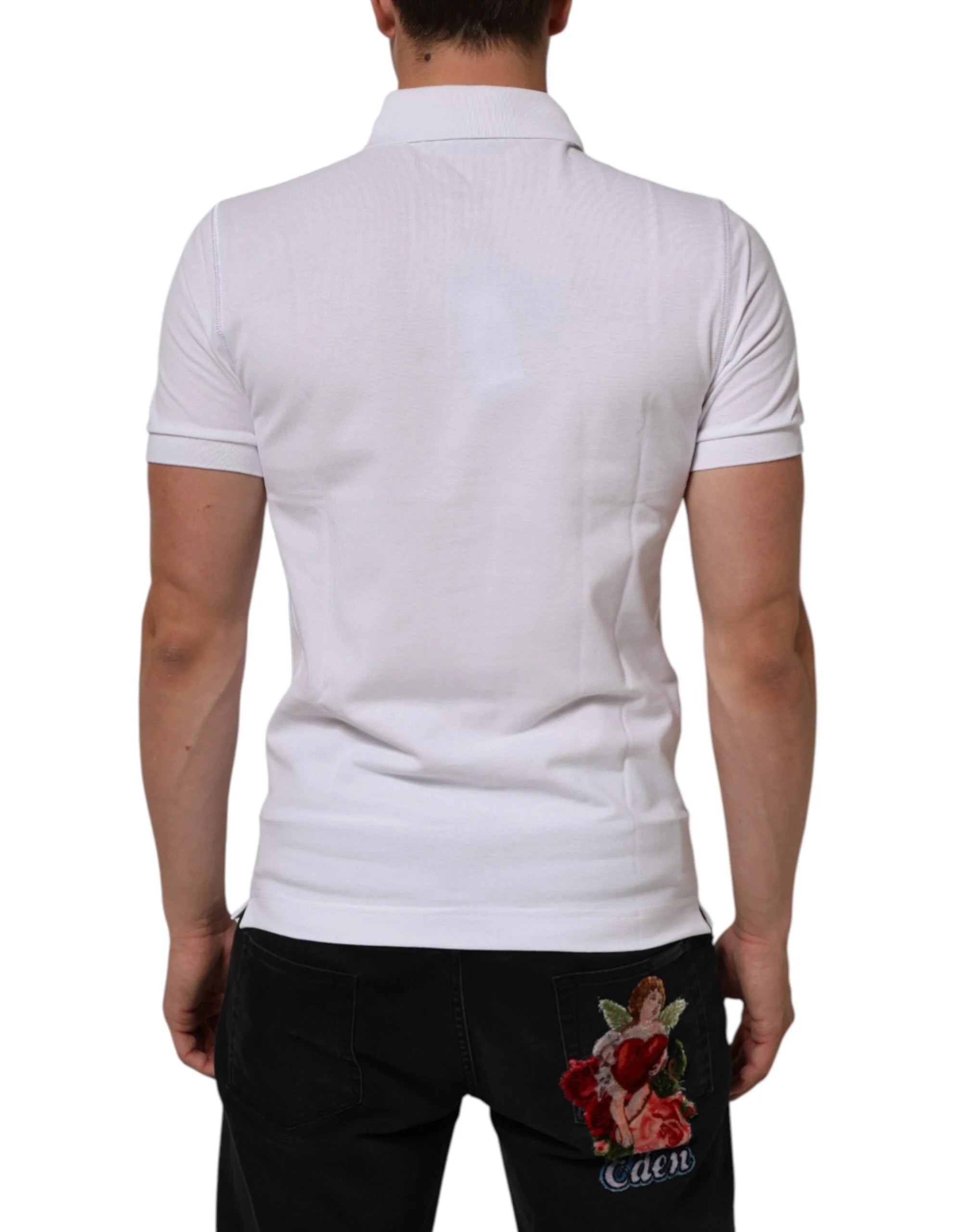 Dolce & Gabbana White Collared Short Sleeves Polo Men T-shirt - IT46 | S