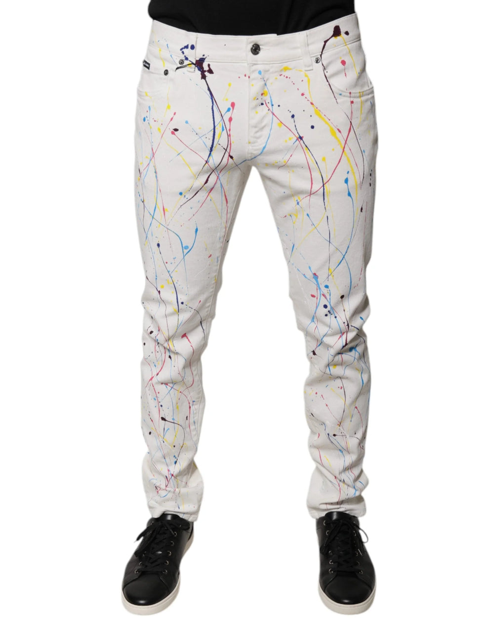 Dolce & Gabbana White Color Splash Print Skinny Denim Jeans - Jeans