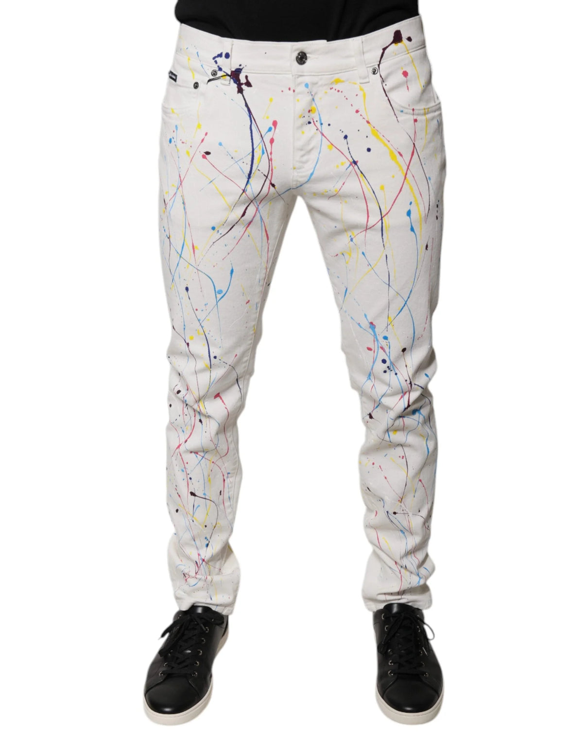 Dolce & Gabbana White Color Splash Print Skinny Denim Jeans - Jeans