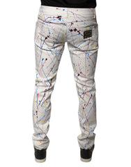 Dolce & Gabbana White Color Splash Print Skinny Denim Jeans - Jeans