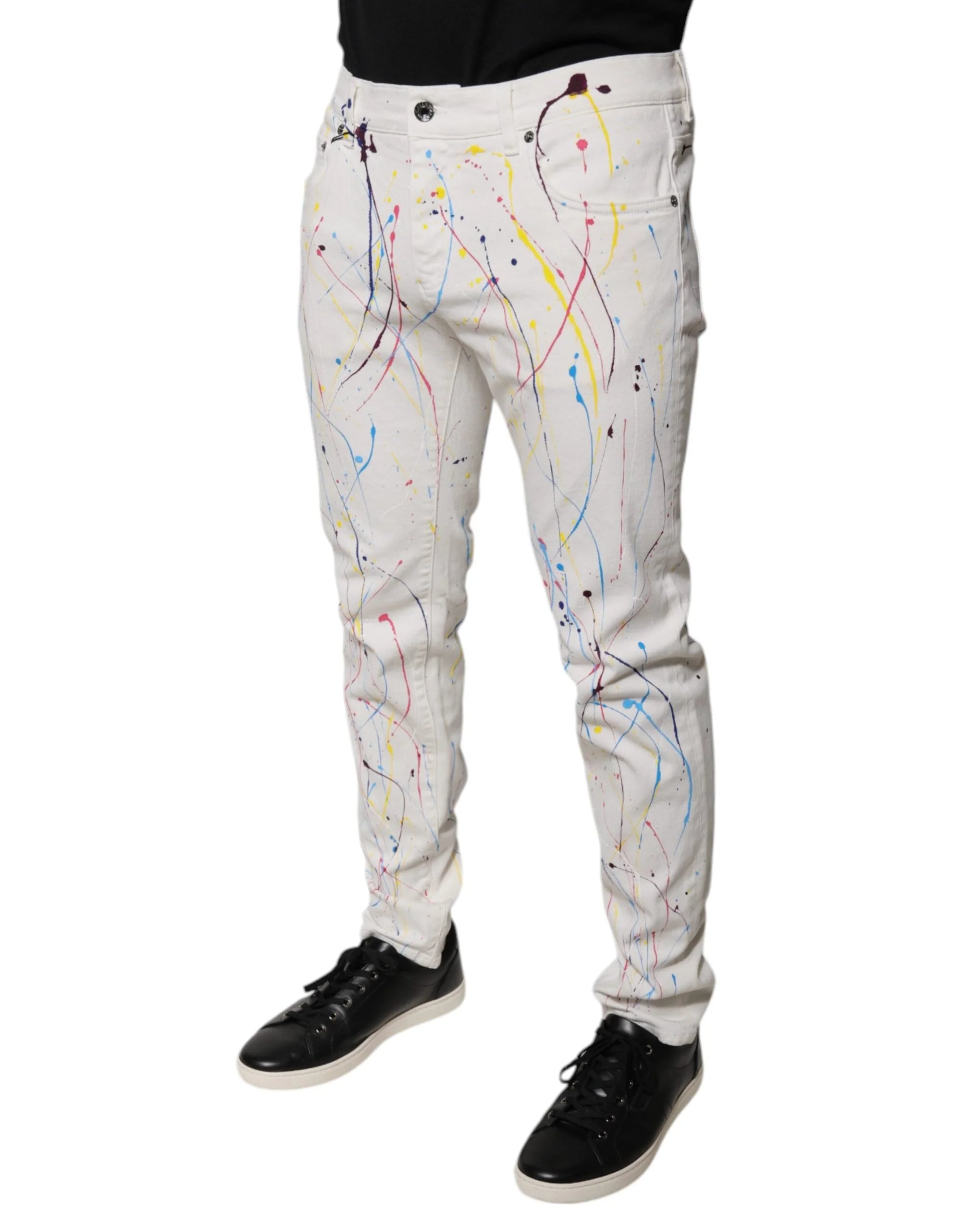 Dolce & Gabbana White Color Splash Print Skinny Denim Jeans - Jeans