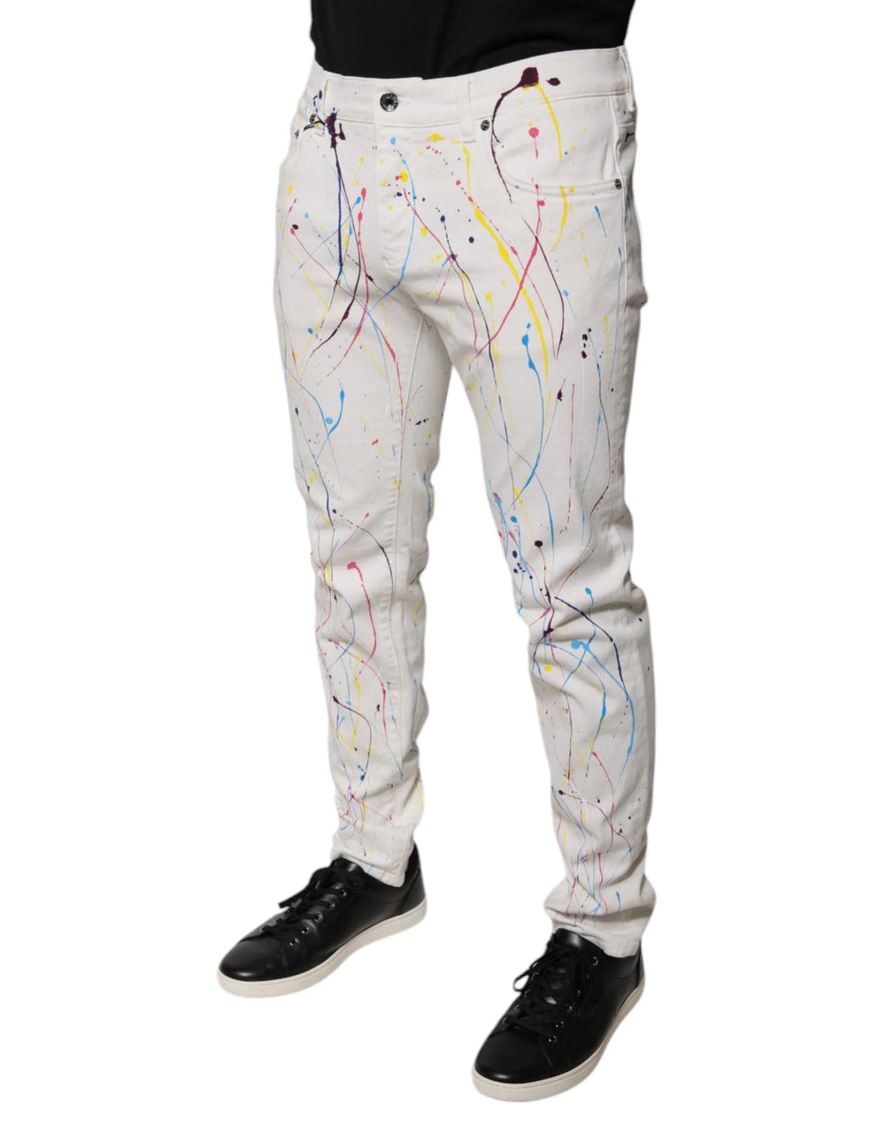 Dolce & Gabbana White Color Splash Print Skinny Denim Jeans - Jeans