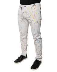 Dolce & Gabbana White Color Splash Print Skinny Denim Jeans - Jeans
