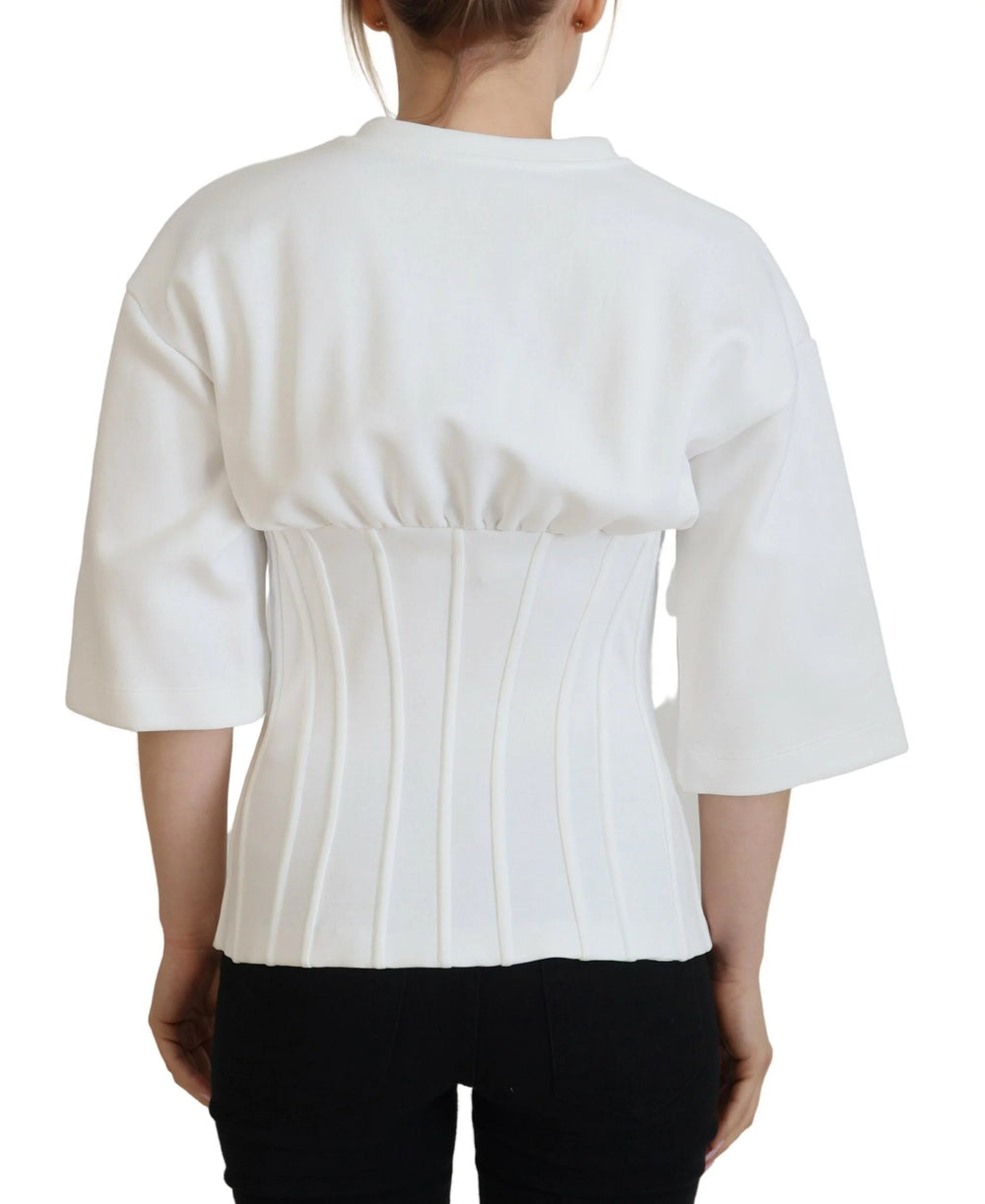 Dolce & Gabbana White Corset Stretch Cotton Top T-shirt - Blouses