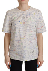 Dolce & Gabbana White Cotton Algebra Print Short Sleeves Top - T-Shirts
