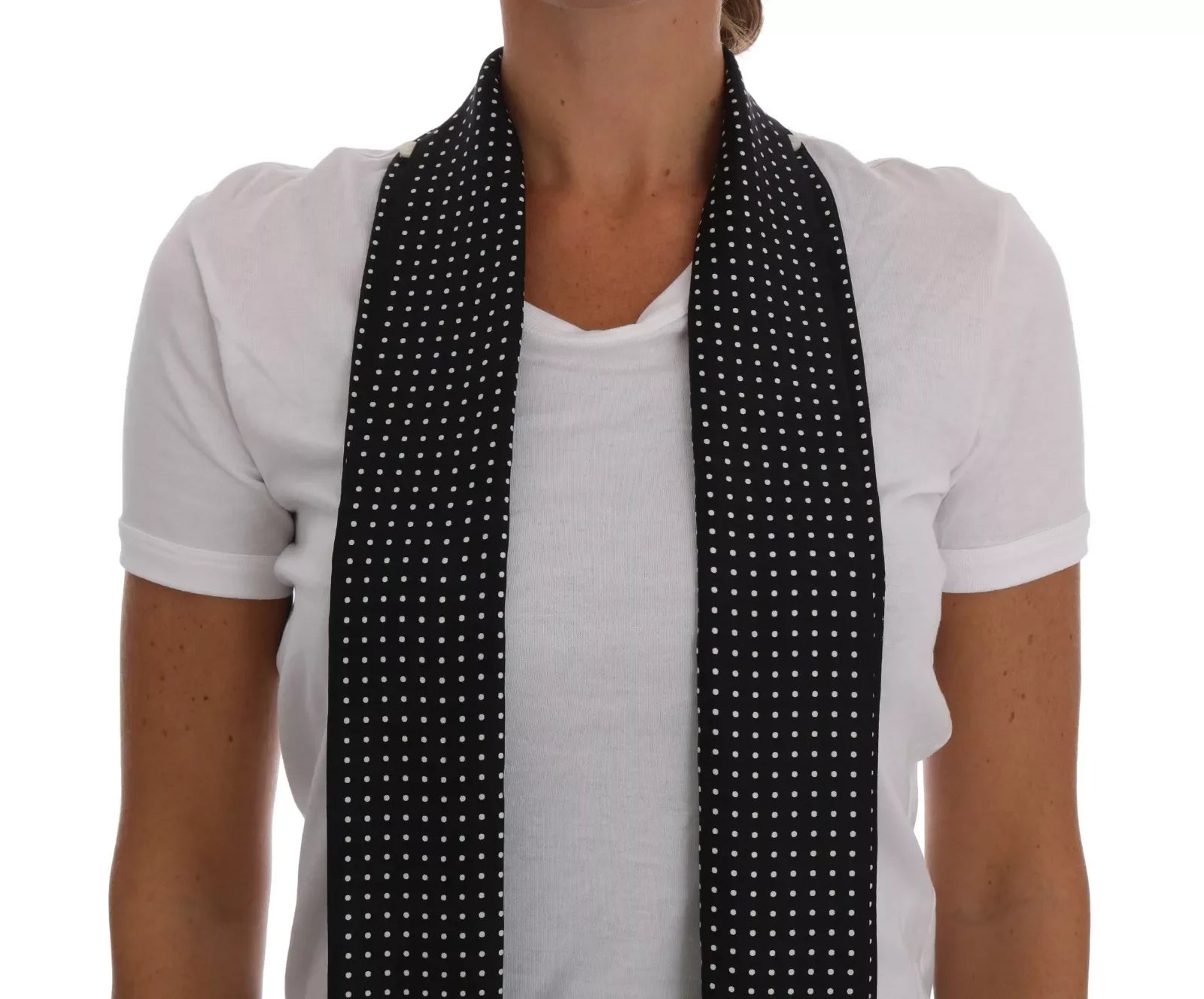 Dolce & Gabbana White Cotton Black Silk Scarf Top T-shirt - IT38 | XS