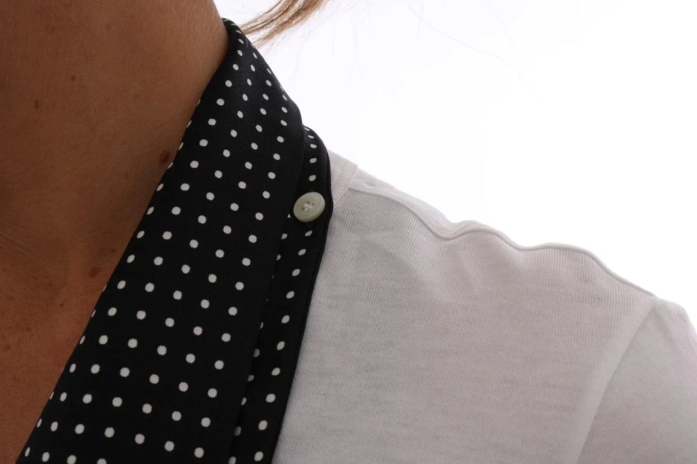 Dolce & Gabbana White Cotton Black Silk Scarf Top T-shirt - IT38 | XS