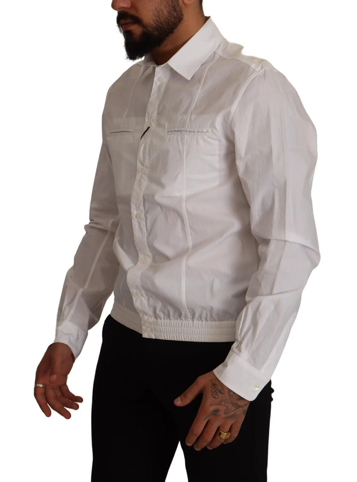Dolce & Gabbana White Cotton Button Down Men Collared Shirt - IT41 | L - Shirts
