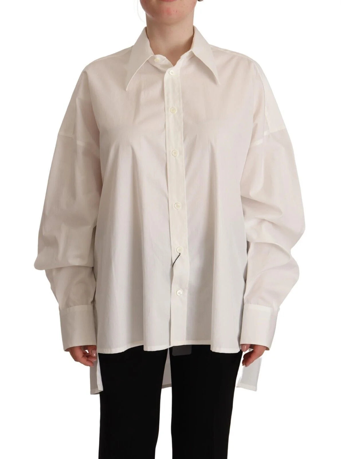 Dolce & Gabbana White Cotton Button Up Collared Long Sleeve Top - IT40|S - Polos