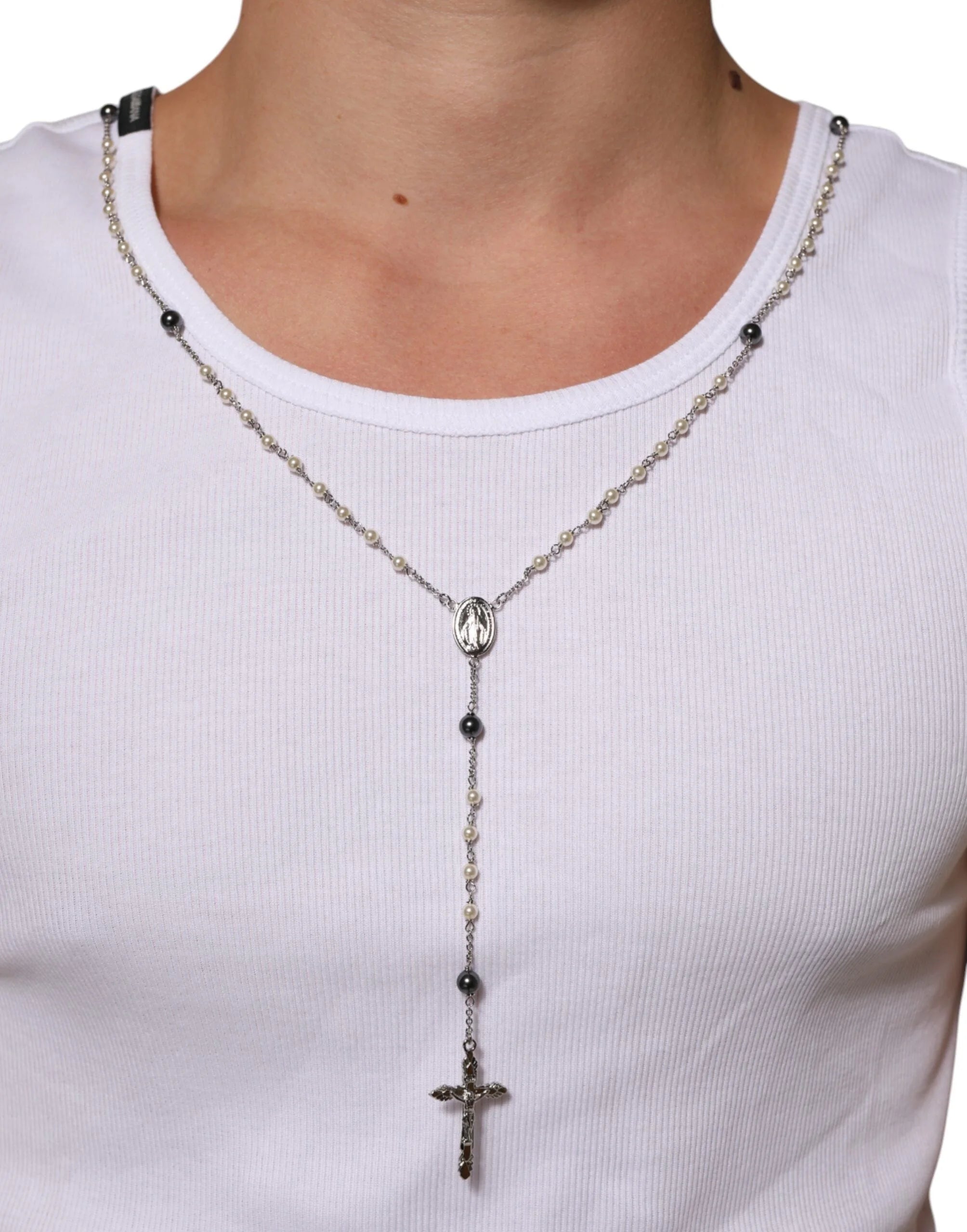 Dolce & Gabbana White Cotton Chain Necklace Tank Top T-shirt - IT50 | L - Tank Tops