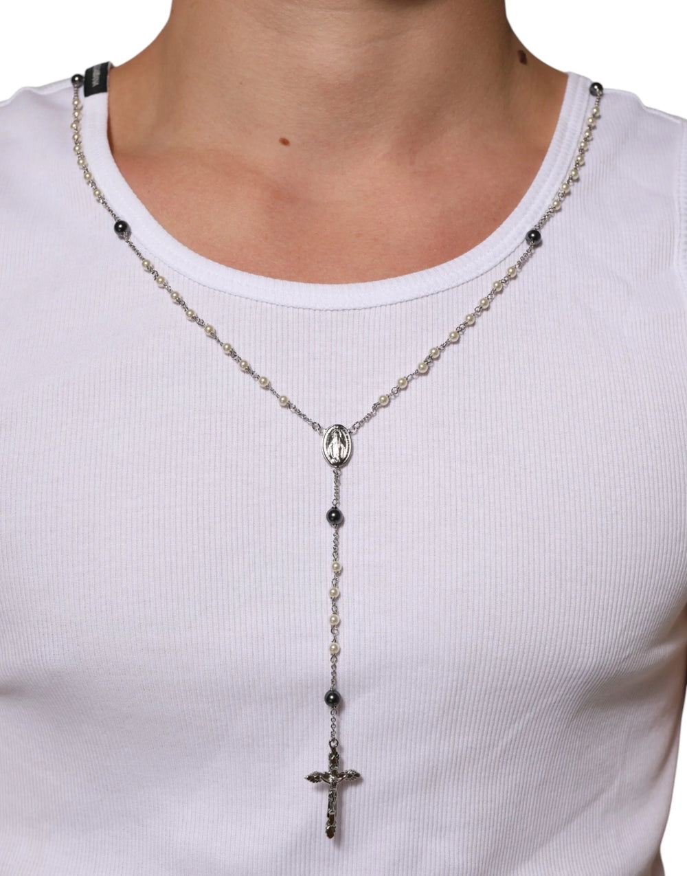 Dolce & Gabbana White Cotton Chain Necklace Tank Top T-shirt - IT50 | L - Tank Tops