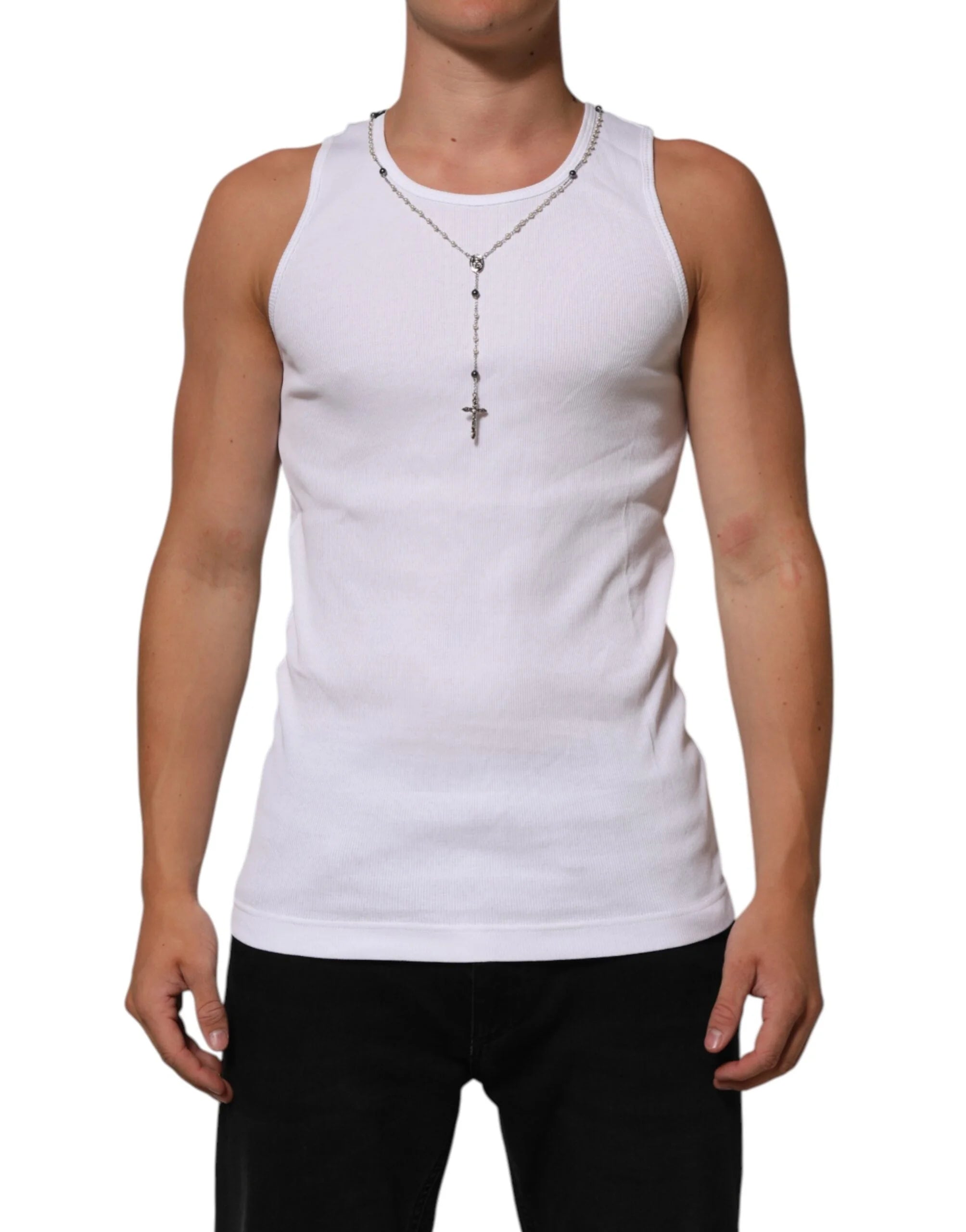 Dolce & Gabbana White Cotton Chain Necklace Tank Top T-shirt - IT50 | L - Tank Tops