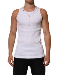 Dolce & Gabbana White Cotton Chain Necklace Tank Top T-shirt - IT50 | L - Tank Tops