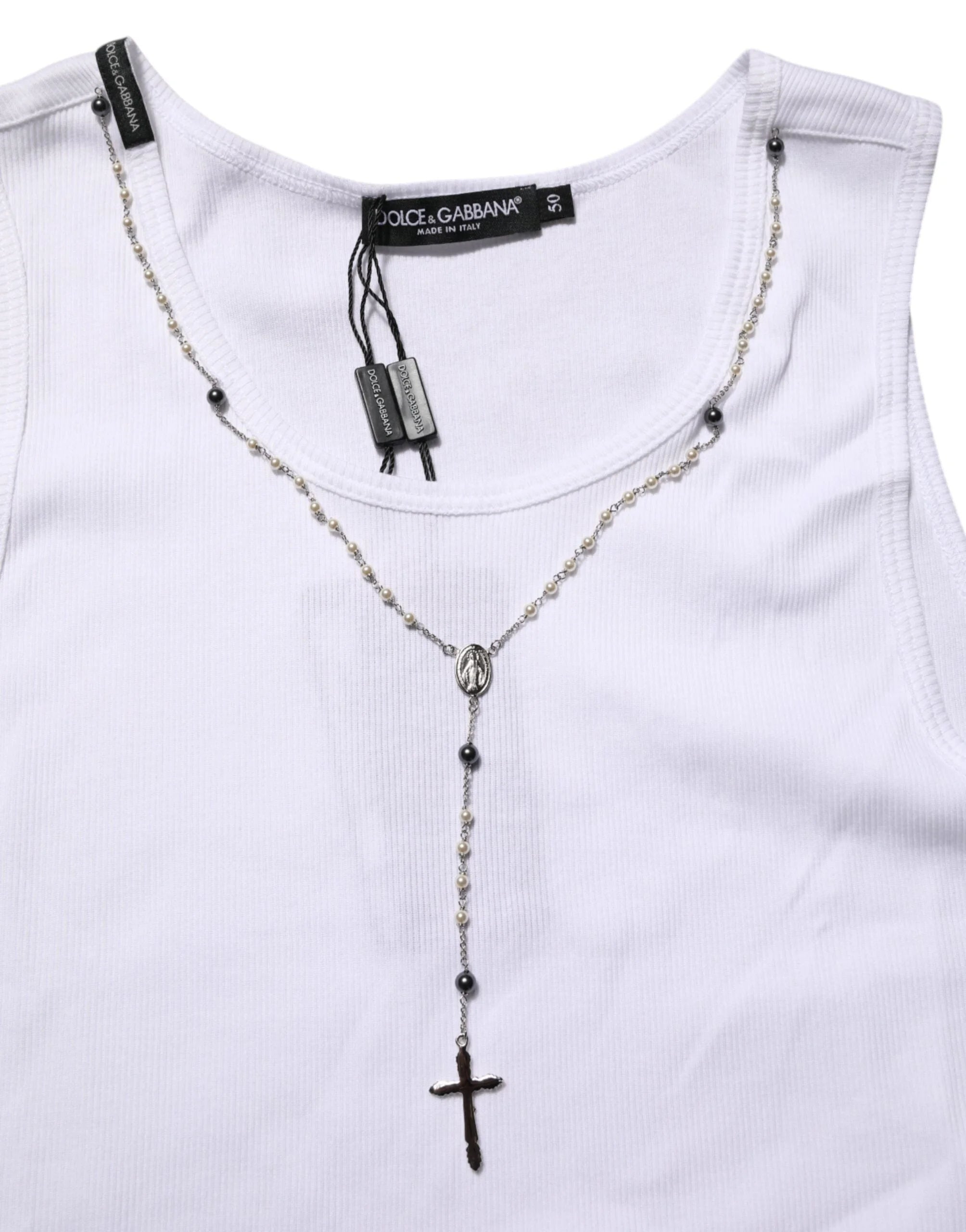 Dolce & Gabbana White Cotton Chain Necklace Tank Top T-shirt - IT50 | L - Tank Tops