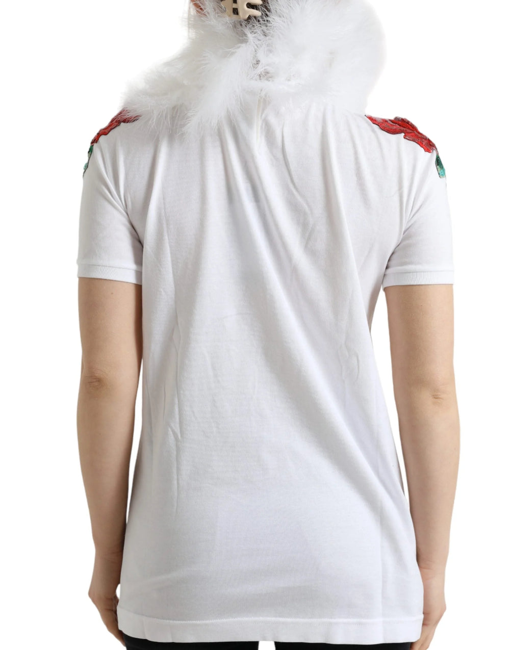 Dolce & Gabbana White Cotton Christmas Sequin Fur T-shirt - IT36|XXS - T-Shirts