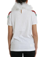 Dolce & Gabbana White Cotton Christmas Sequin Fur T-shirt - T-Shirts
