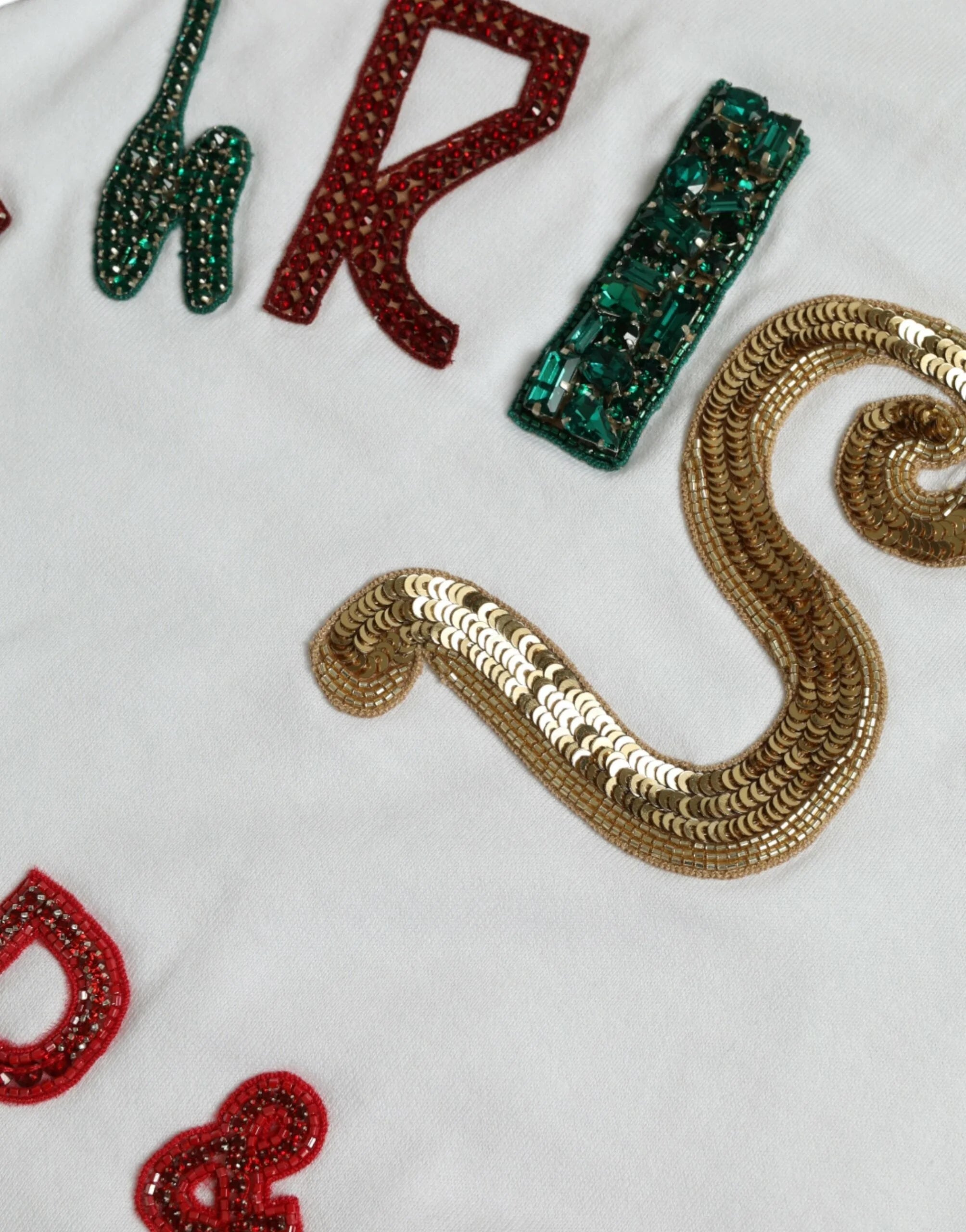 Dolce & Gabbana White Cotton Christmas Sequin Fur T-shirt - T-Shirts