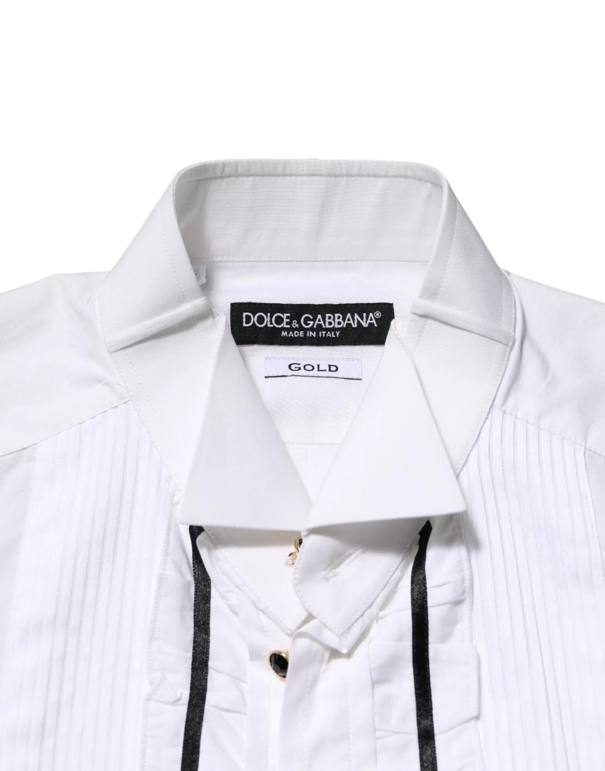 Dolce & Gabbana White Cotton Collared Long Sleeve GOLD Dress Shirt - IT38 | XS