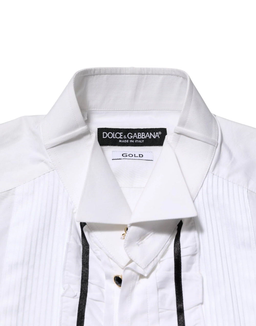 Dolce & Gabbana White Cotton Collared Long Sleeve GOLD Dress Shirt - IT38 | XS