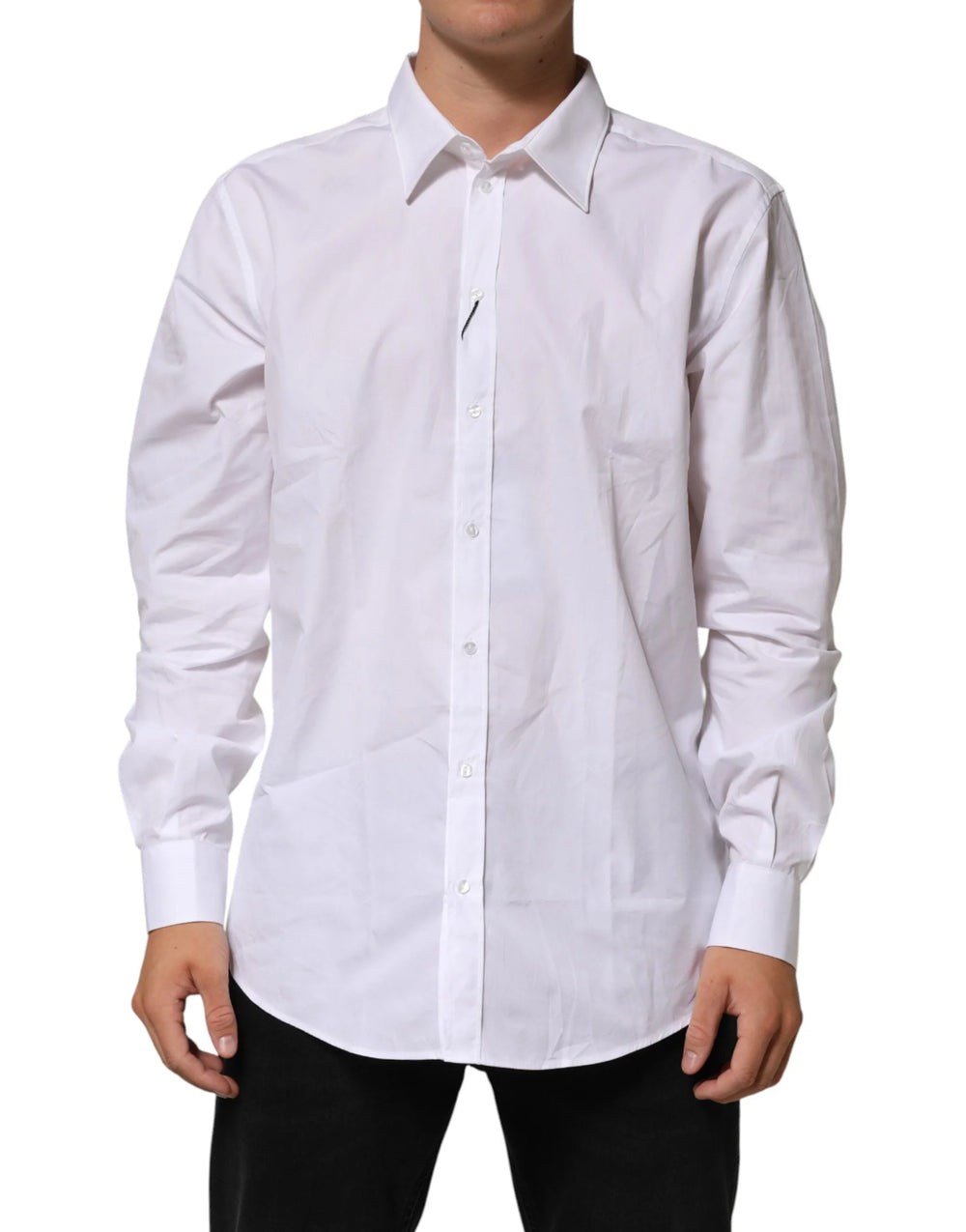 Dolce & Gabbana White Cotton Collared Long Sleeve Men Dress Shirt - IT44 | 3XL