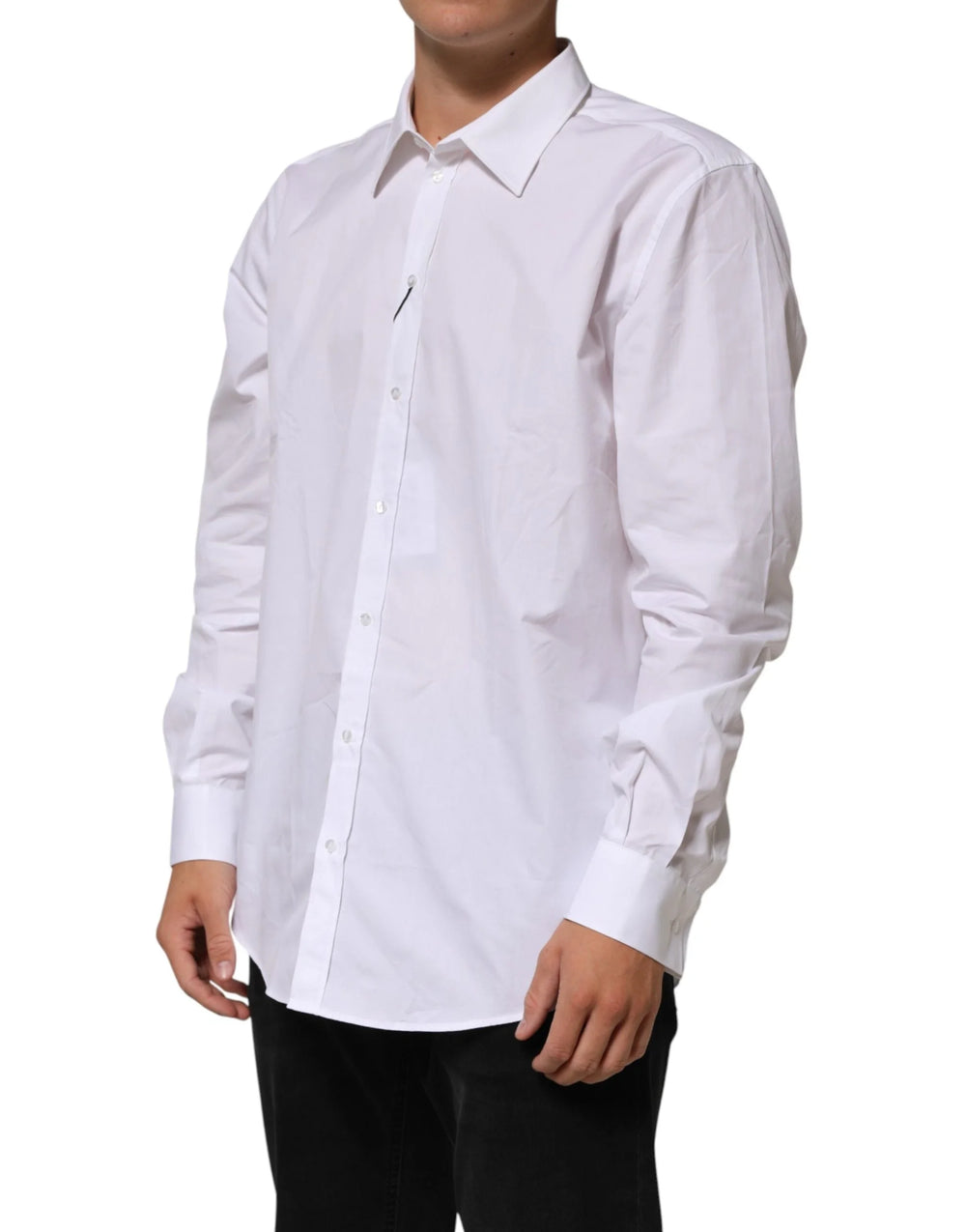Dolce & Gabbana White Cotton Collared Long Sleeve Men Dress Shirt - IT44 | 3XL