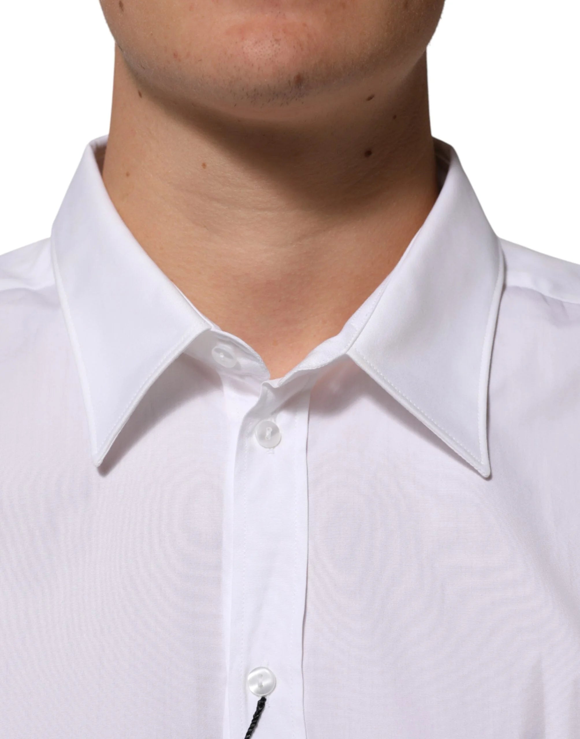 Dolce & Gabbana White Cotton Collared Long Sleeve Men Dress Shirt - IT44 | 3XL