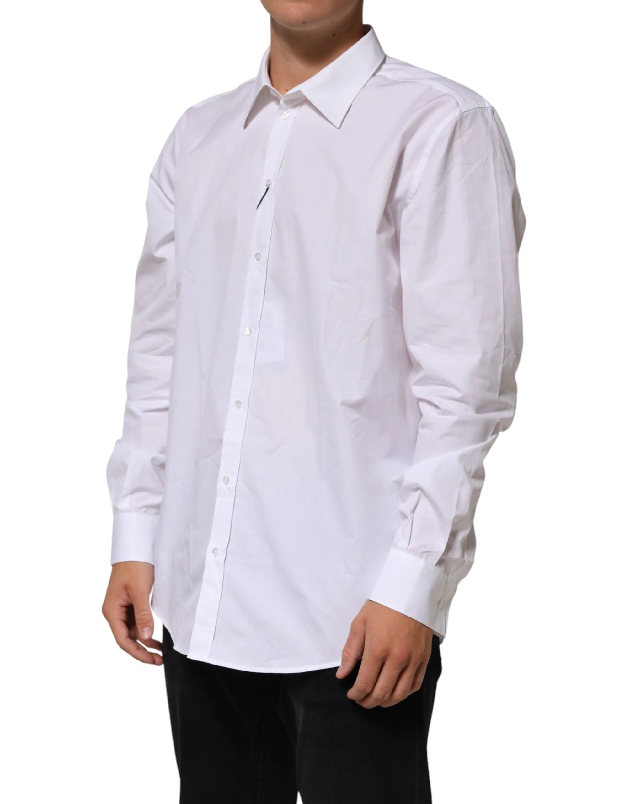 Dolce & Gabbana White Cotton Collared Long Sleeve Men Dress Shirt - IT44 | 3XL