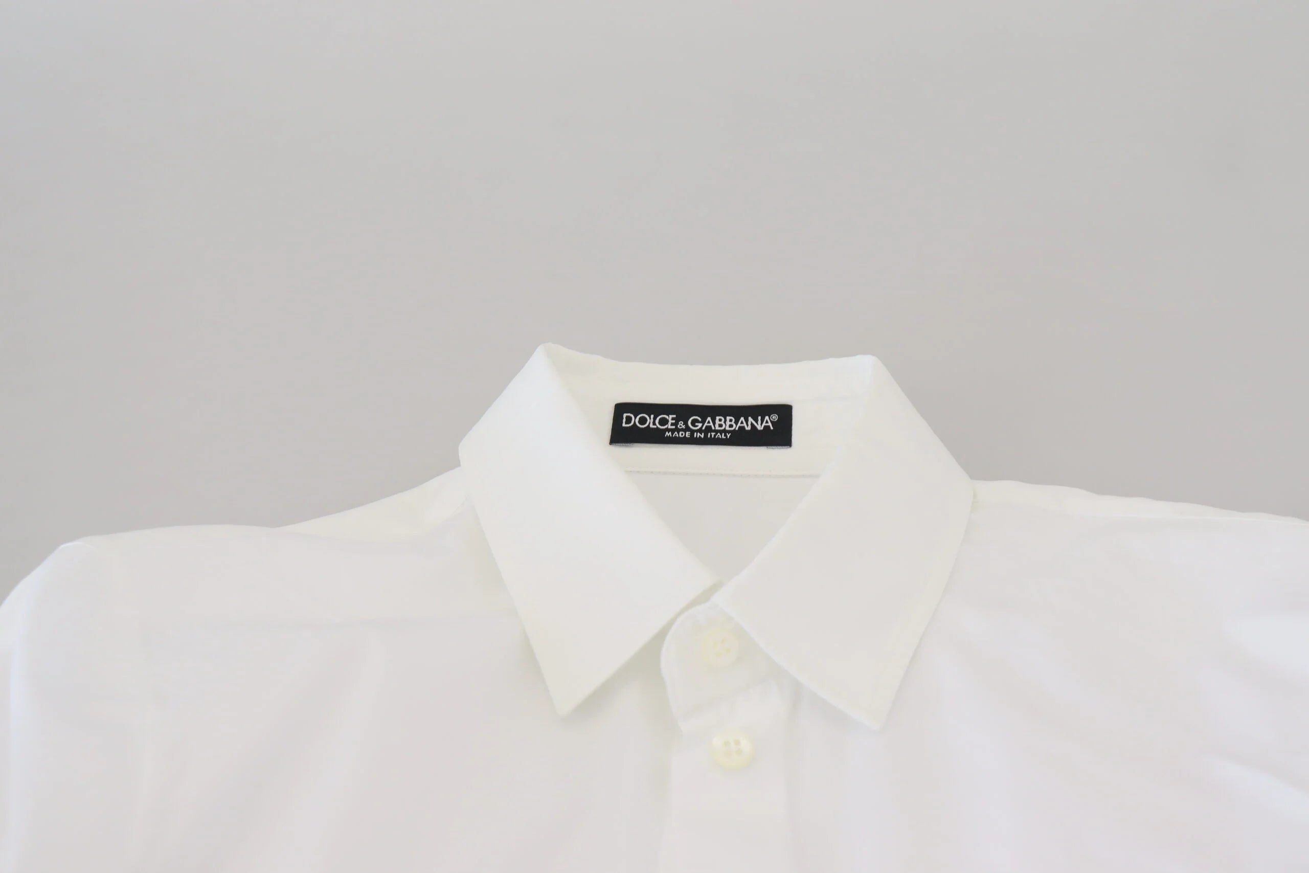 Dolce & Gabbana White Cotton Collared Long Sleeves Formal Top - Shirts