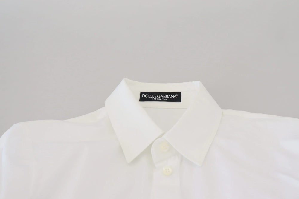 Dolce & Gabbana White Cotton Collared Long Sleeves Formal Top - Shirts