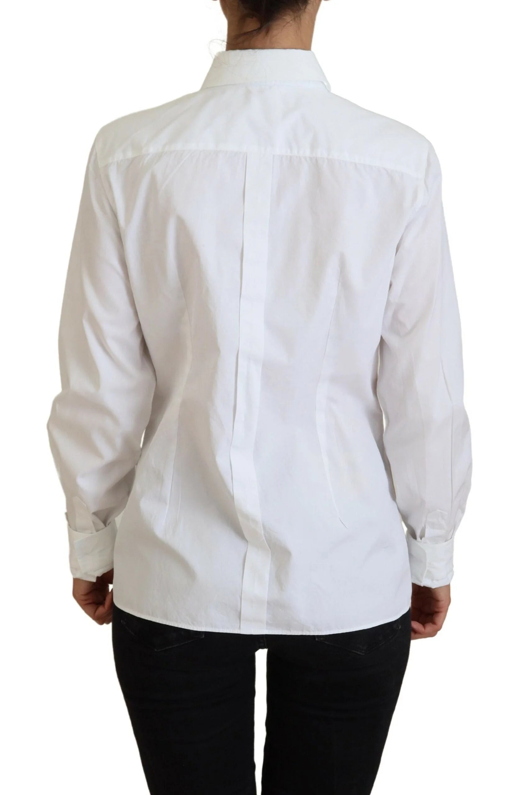Dolce & Gabbana White Cotton Collared Long Sleeves Formal Top - Shirts