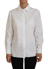 Dolce & Gabbana White Cotton Collared Long Sleeves Formal Top - Shirts