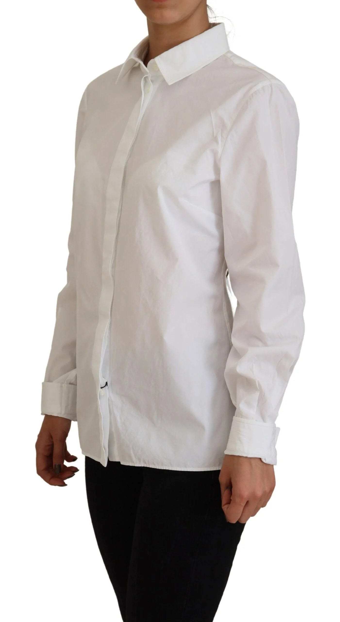 Dolce & Gabbana White Cotton Collared Long Sleeves Formal Top - Shirts