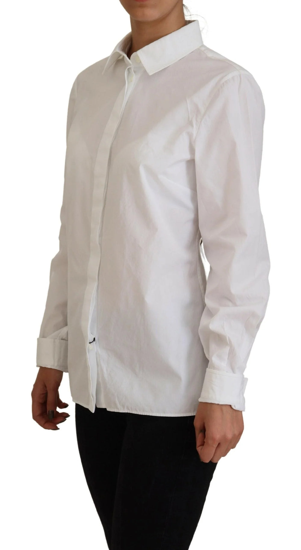 Dolce & Gabbana White Cotton Collared Long Sleeves Formal Top - Shirts