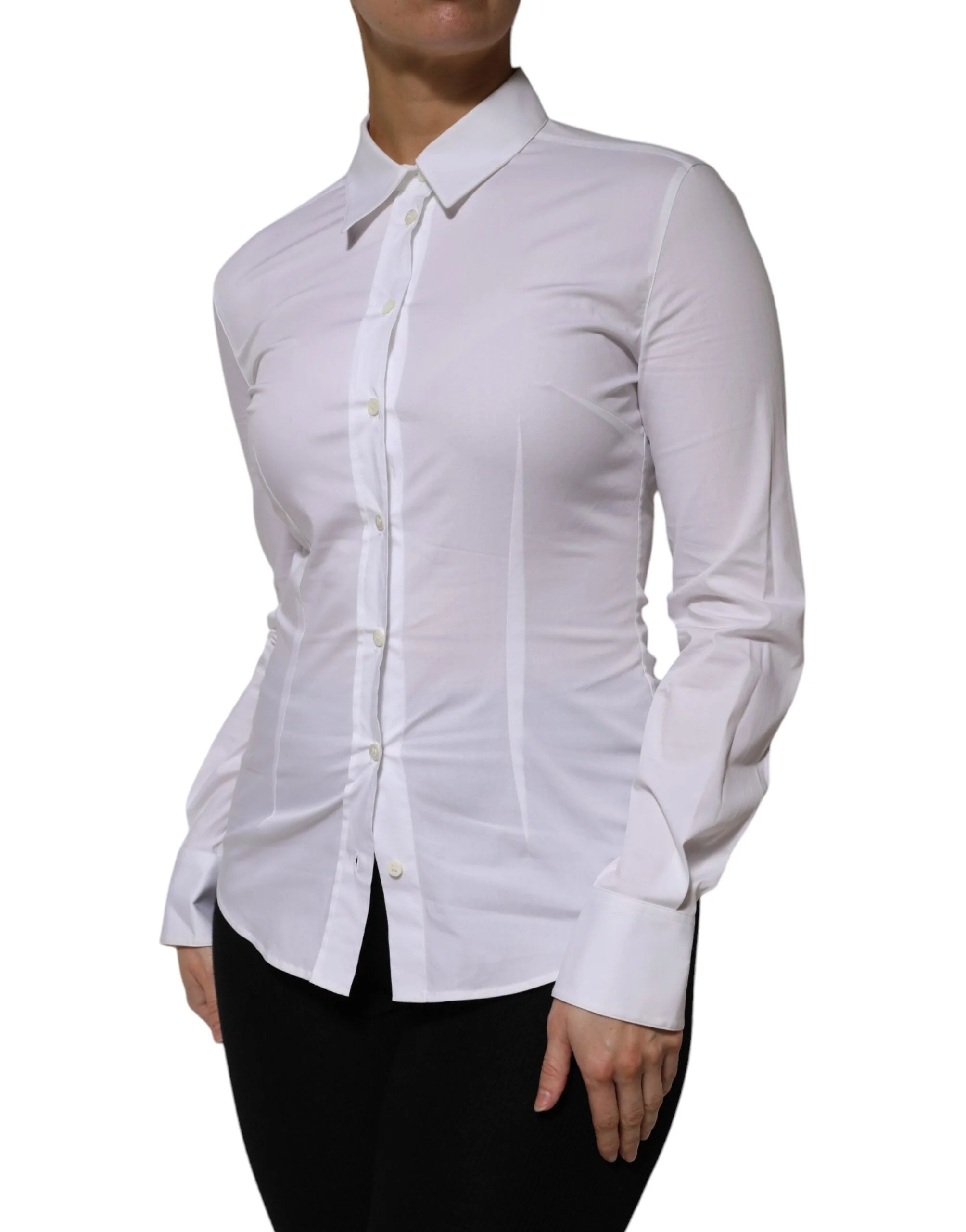 Dolce & Gabbana White Cotton Collared Long Sleeves Shirt Top - IT38 | XS - Shirts