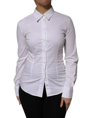 Dolce & Gabbana White Cotton Collared Long Sleeves Shirt Top - IT38 | XS - Shirts
