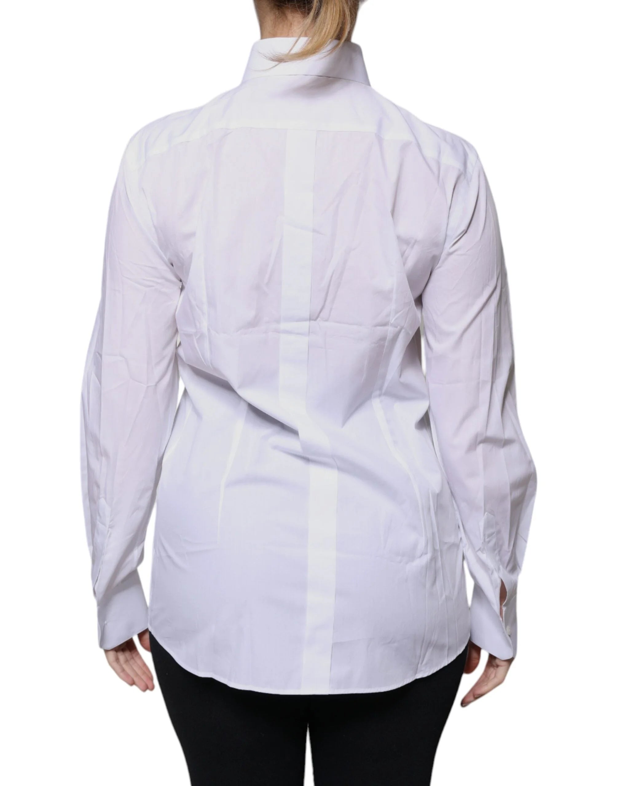 Dolce & Gabbana White Cotton Collared Long Sleeves Shirt Top - IT38 | XS - Shirts