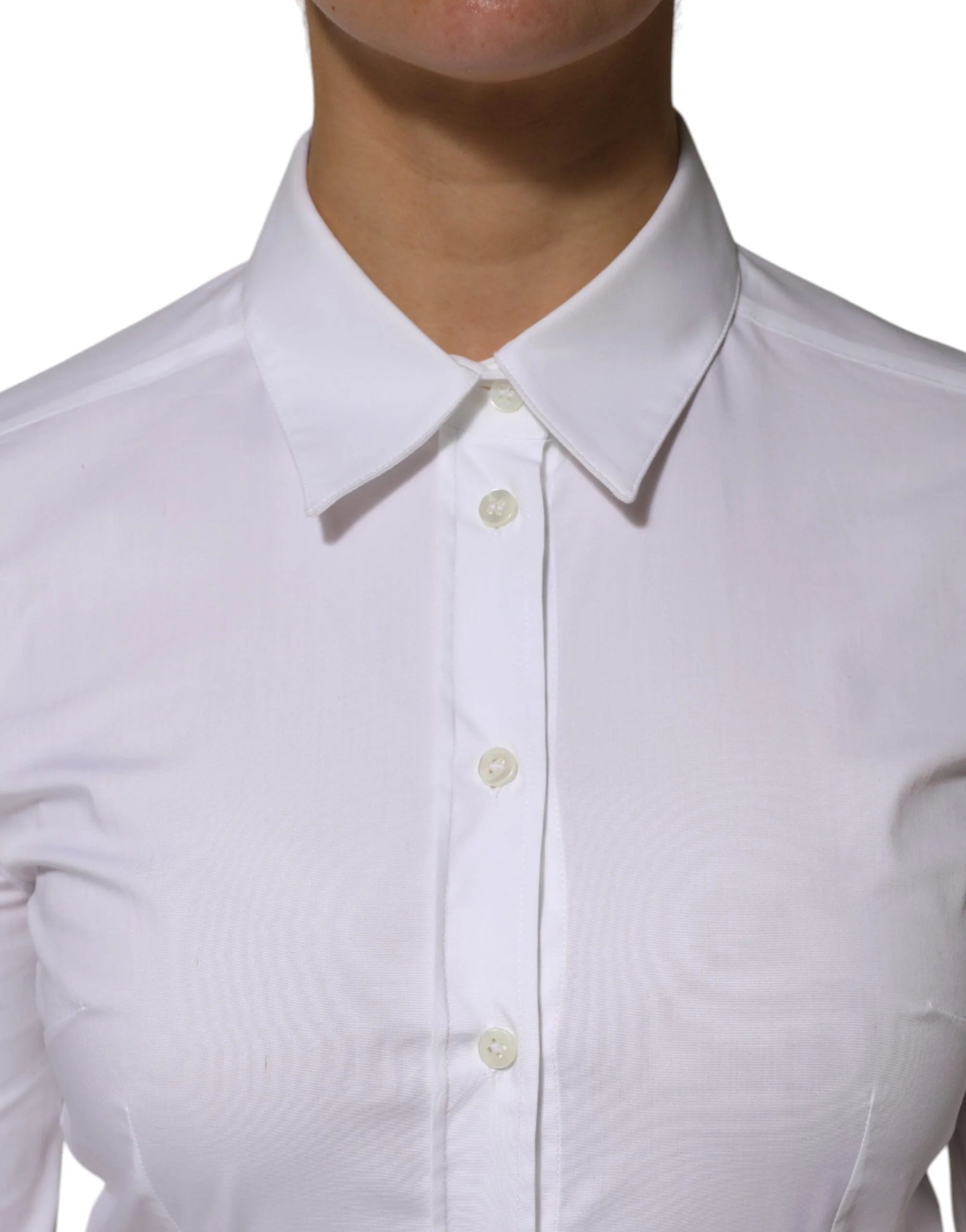 Dolce & Gabbana White Cotton Collared Long Sleeves Shirt Top - IT38 | XS - Shirts