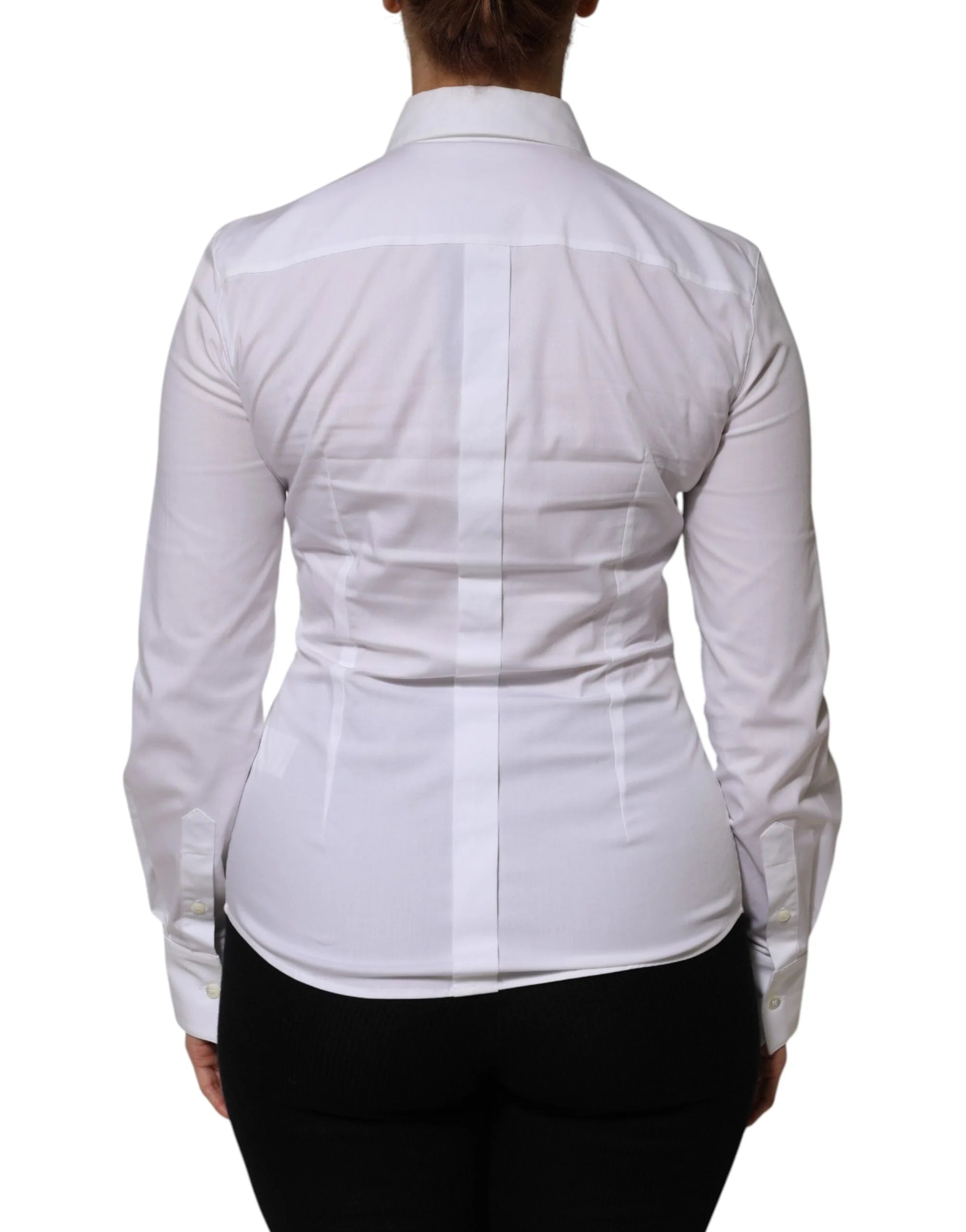 Dolce & Gabbana White Cotton Collared Long Sleeves Shirt Top - IT38 | XS - Shirts
