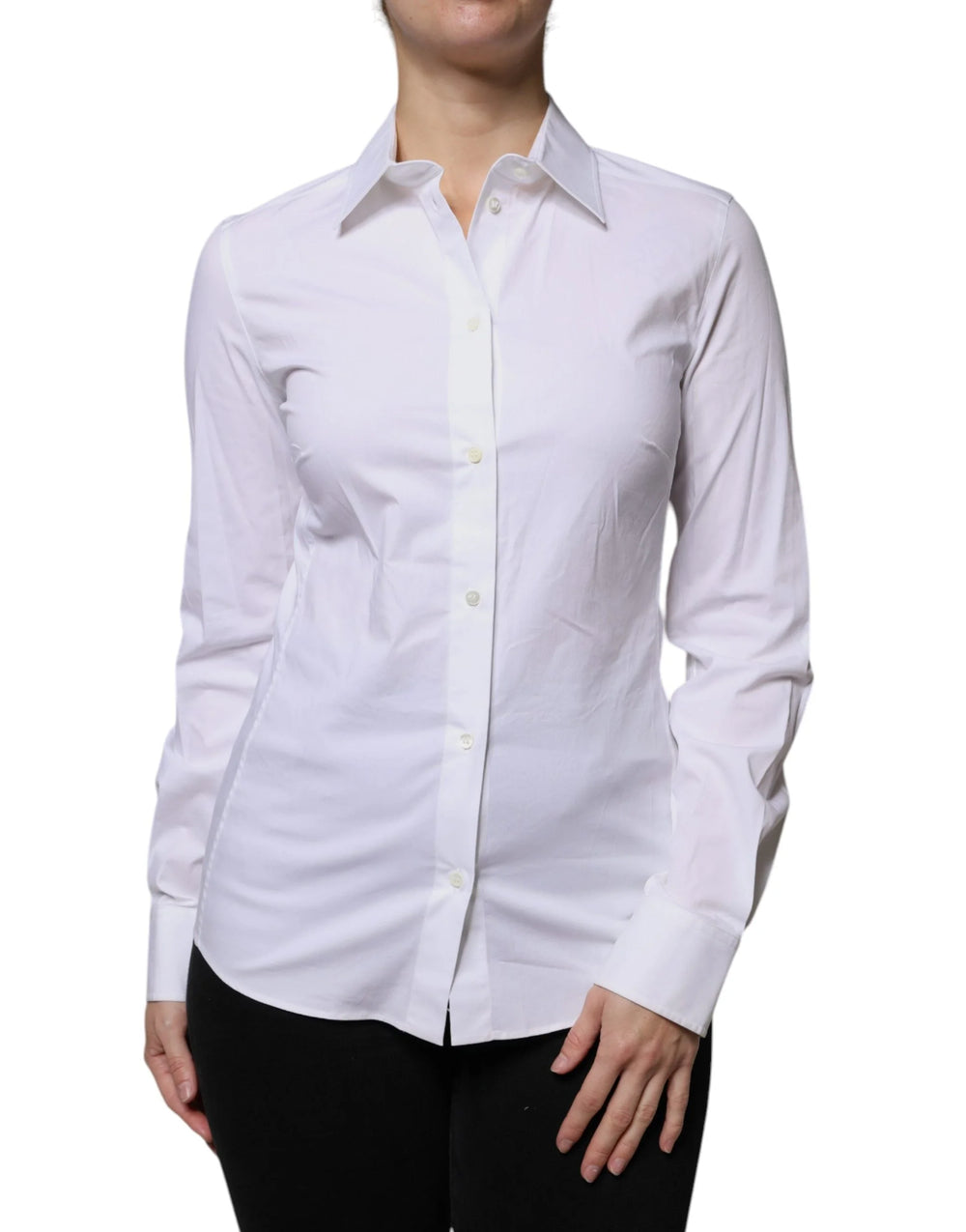 Dolce & Gabbana White Cotton Collared Long Sleeves Shirt Top - IT42|M - Shirts