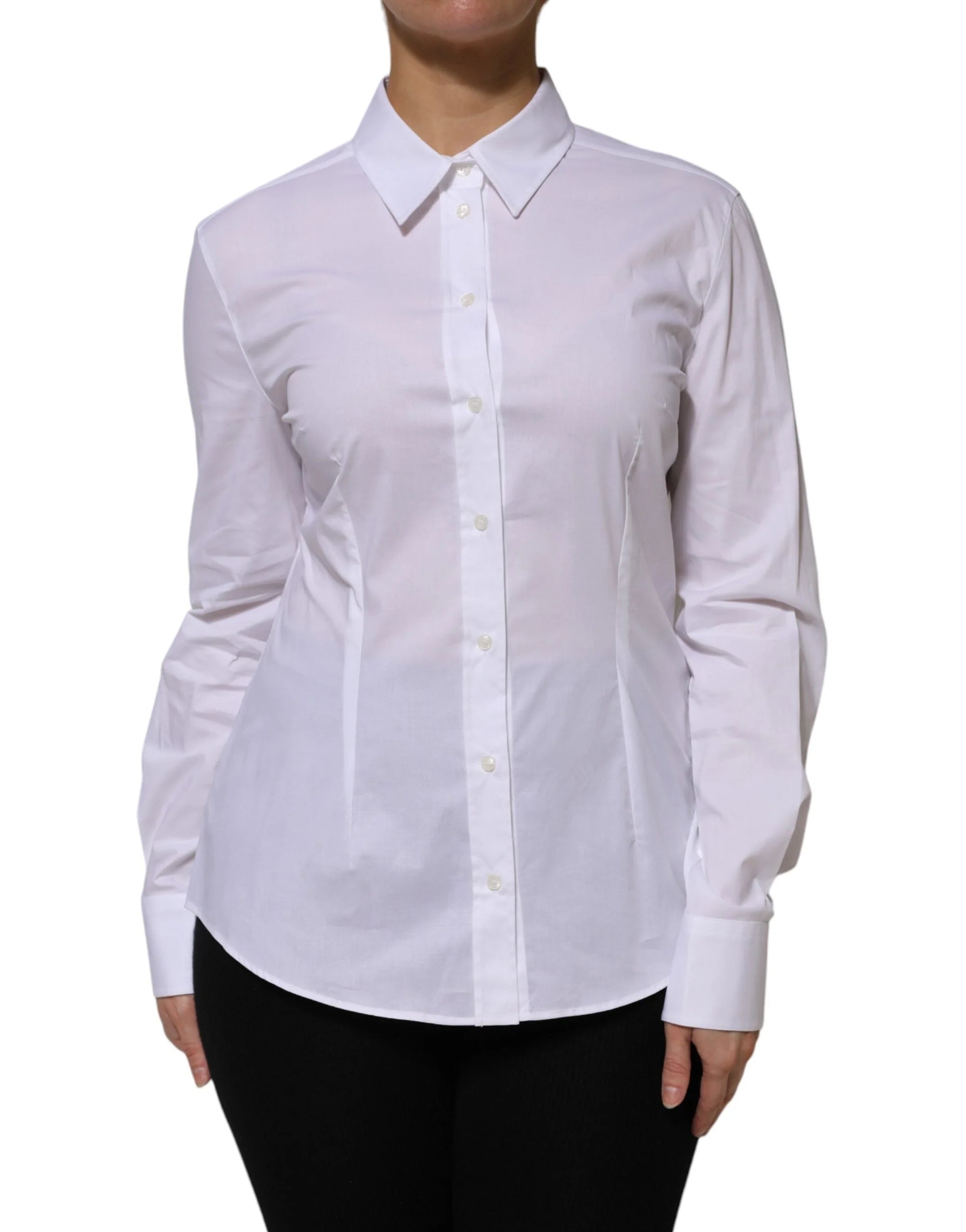 Dolce & Gabbana White Cotton Collared Long Sleeves Shirt Top - IT46|XL