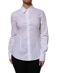 Dolce & Gabbana White Cotton Collared Long Sleeves Shirt Top - IT46|XL